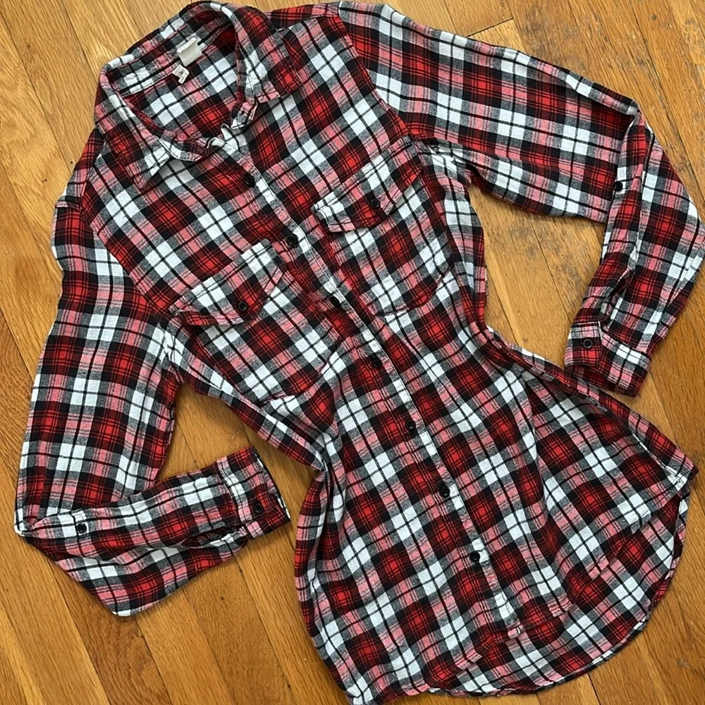 Japna 100% Cotton Flannel Button Down Shirt in Red Black & White Long Top - Picture 5 of 13